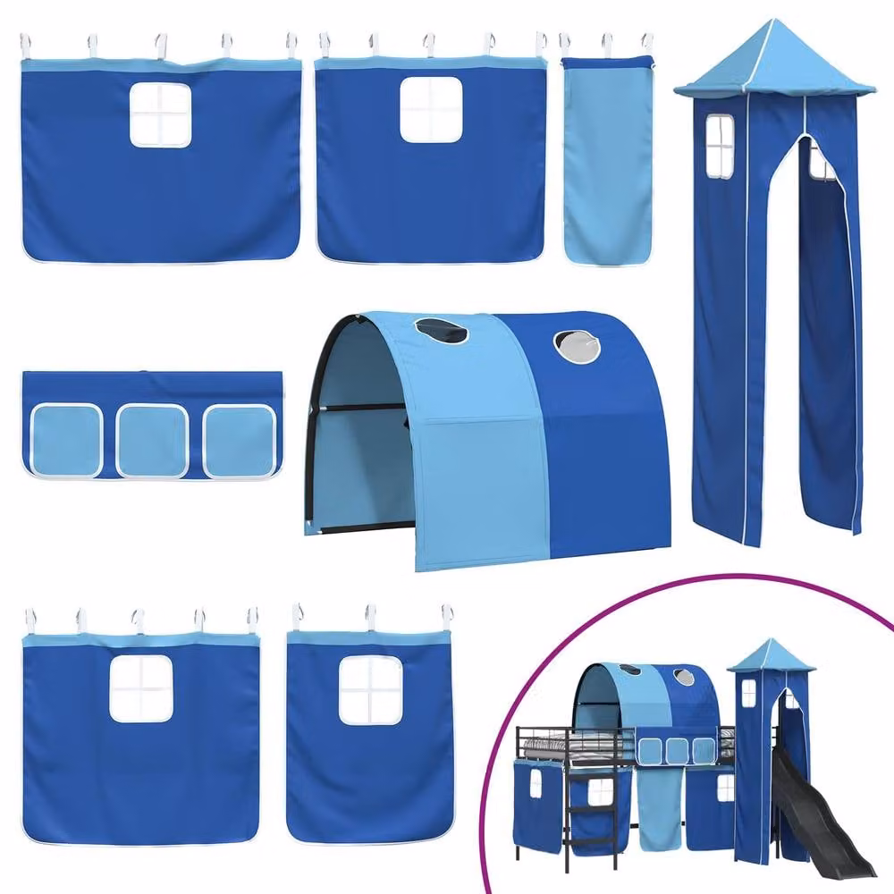 Berkfield Home Kids' Metal Loft Bed Frame in Black and Blue, W: 107 cm x L: 203 cm – 3