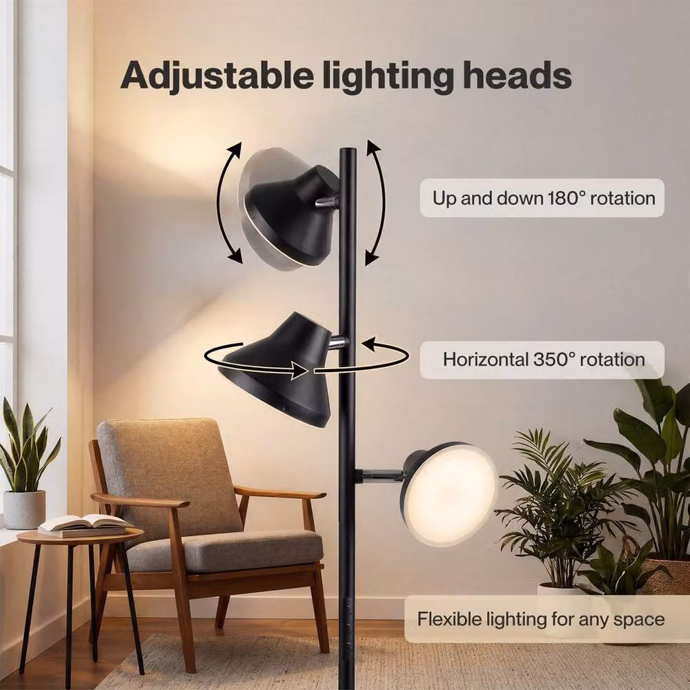 VOGREX 3-Light Dimmable Black Floor Lamp with Remote Control and Touch Function – 4