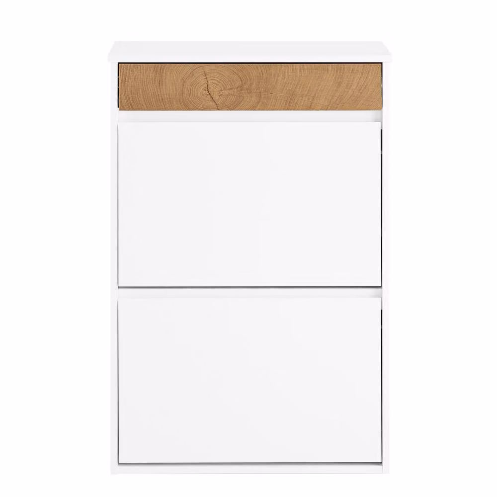 SoBuy Slim Scandinavian Shoe Cabinet in White with Tilting Compartments and Drawer – 2