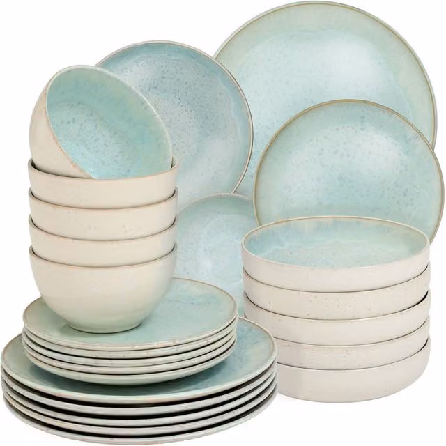 tectake Mare Glazed Stoneware Dinner Set for 6 People in Green – 1