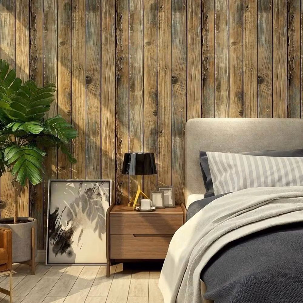 FLAVORA Vintage Brown Wood Grain Self Adhesive Peel and Stick Vinyl Wallpaper – 2