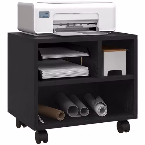 HOMCOM 2-Tier Black Printer Stand with Storage and Castors, W/D/H: 40 x 30 x 36 cm – 1