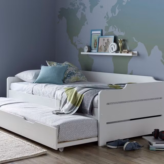 Bedmaster Copella White Guest Bed with Trundle and Spring Mattresses