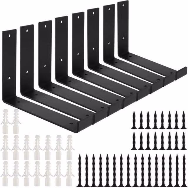 FLAVORA Heavy Duty Iron Shelf Bracket, Matt Black, 8 Pack, Width: 20 cm, Depth: 20 cm – 1