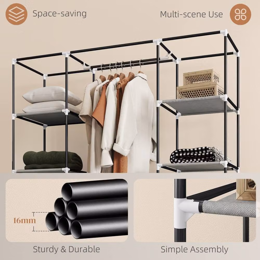 STILVORA Portable Wardrobe with Roll Shutter, Hanging Rail and Internal Shelves in Grey, H 162.5 x W 150 x D 43 cm – 5