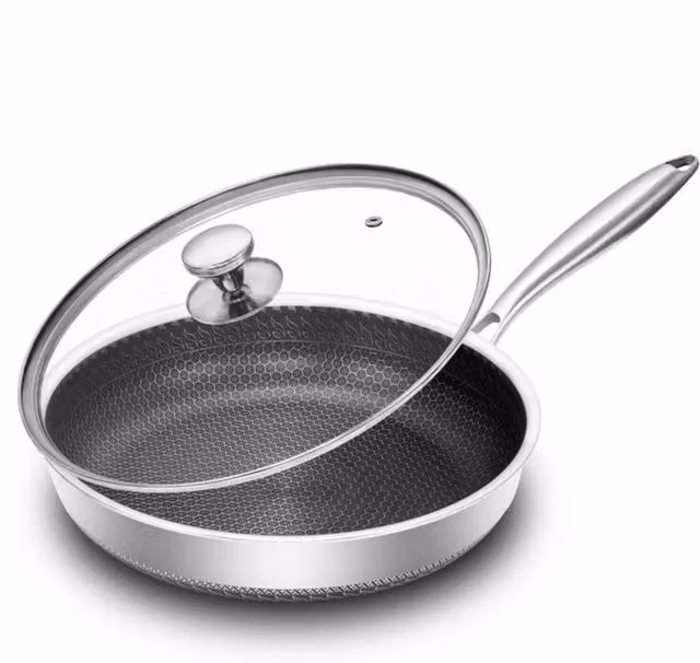 KORVIXA Non Stick Frying Pan with Lid, Silver, Diameter: 30 cm