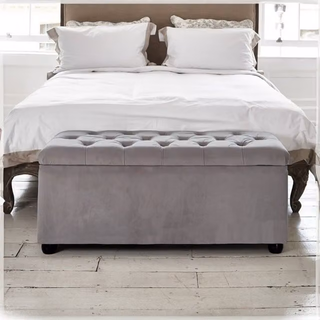 Paradise Furniture UK Chesterfield Ottoman Tufted Box in Silver Velvet