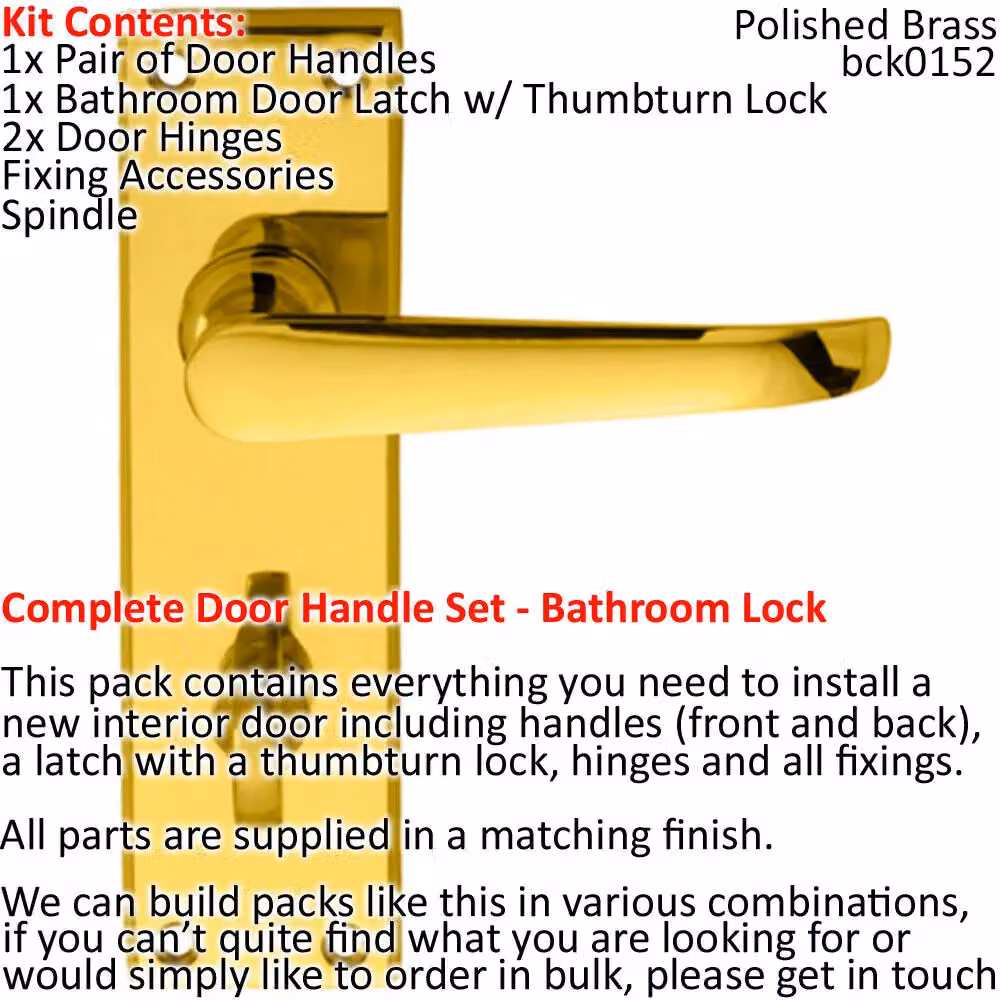 Loops Polished Brass Victorian Straight Thumbturn Door Handle and Bathroom Lock Pack – 2