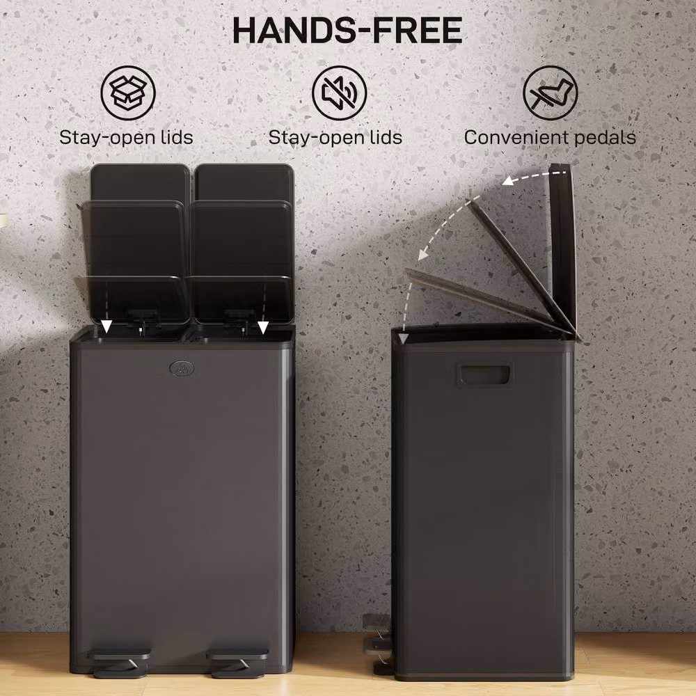 STILVORA 56L Dual Kitchen Bin with Pedal Lid and Soft Close, Black – 6