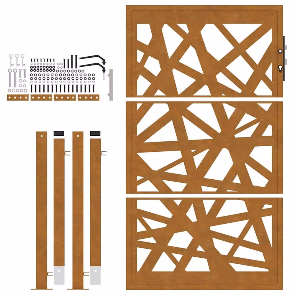 Berkfield Home Beautiful Garden Gate in Brown Weathering Steel, W: 105 cm, H: 155 cm – 3