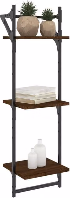 Berkfield Home Beautiful 3-Tier Wall Mounted Shelves with Bars, 2 Pieces, Brown Oak, W/D/H: 30 x 25 x 100 cm