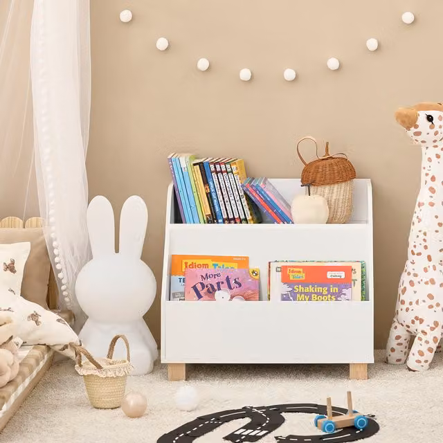 SoBuy Kids Bookcase Rack Organiser with 3 Storage Compartments, White
