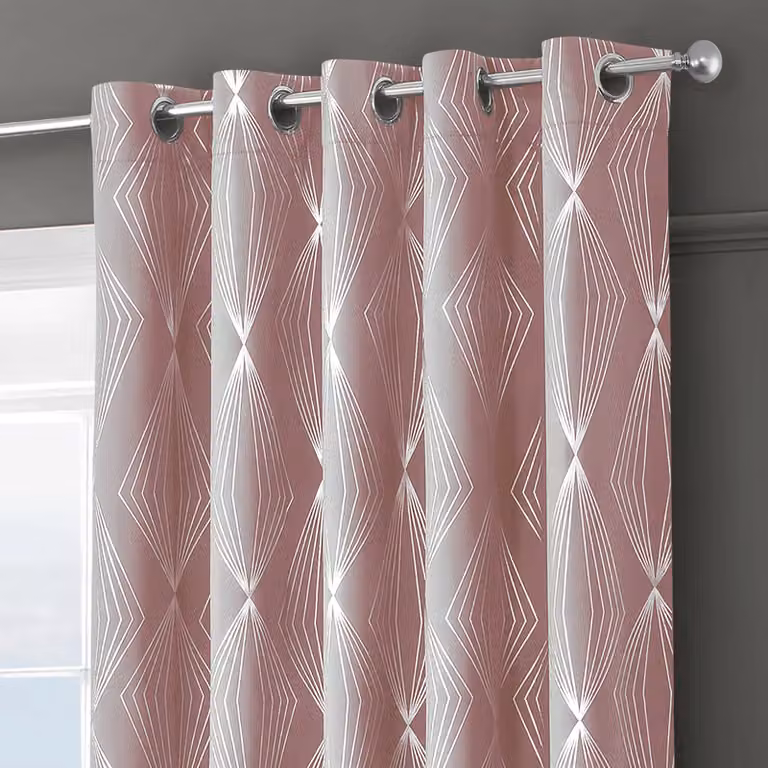 Velosso Onyx Thermal Blackout Eyelet Curtains in Pink, Width: 117 cm, Drop: 183 cm