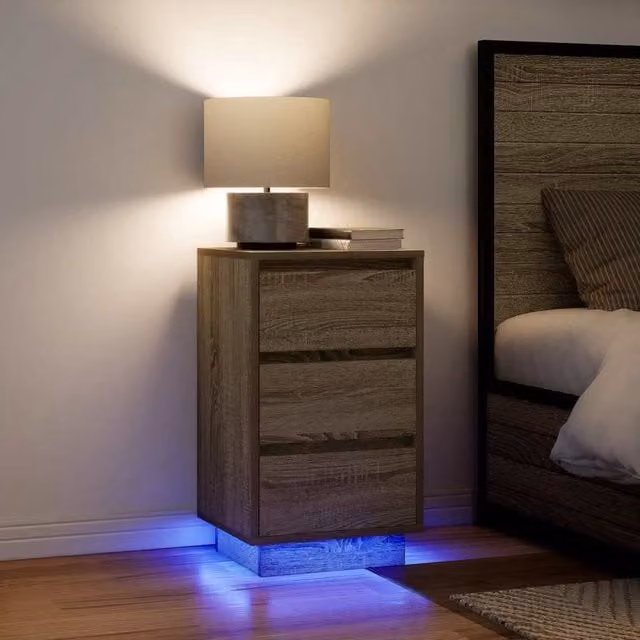 Berkfield Home Bedside Cabinet with Integrated LED Lights in Sonoma Oak, W/D/H: 38 x 34 x 65 cm – 1