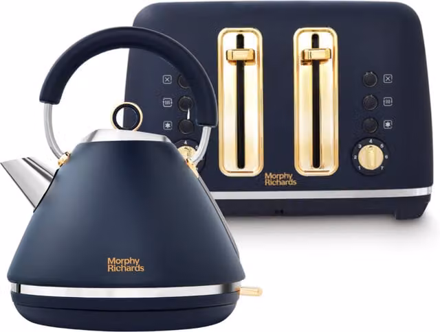 Morphy Richards Accents Kettle and Toaster Set in Blue and Gold