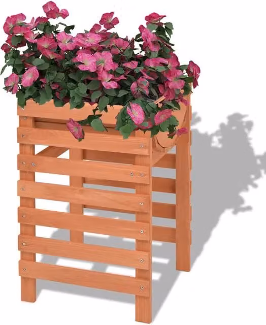 Berkfield Wood Planter in Beige and Brown, W/D/H: 38 x 36 x 60 cm