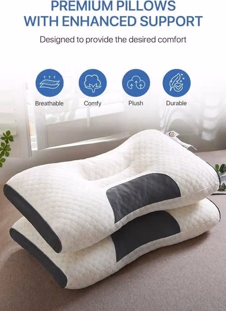 ExtraStar 2-Pack Contoured Orthopaedic Pillows in White, Ergonomic Neck Support for Adults