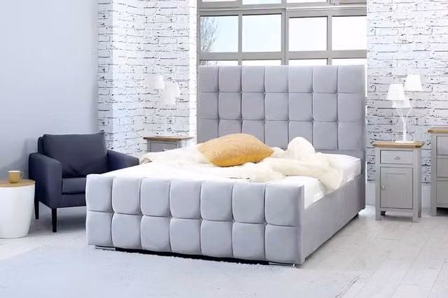 Paradise Beds Ltd Dream Aura Double Bed Set in Light Grey with Headboard and Nightstands