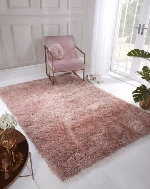 Celebrity Interiors Boston Plain Blush Pink Rectangular Rug W: 60 cm, L: 110 cm