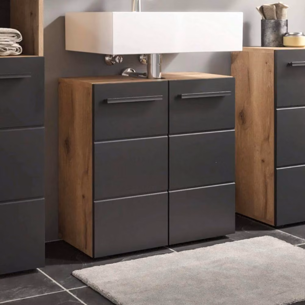 Cheshire Premium Summit Black Matt Under Sink Bathroom Cabinet with Internal Shelves and Hinged Doors – 3