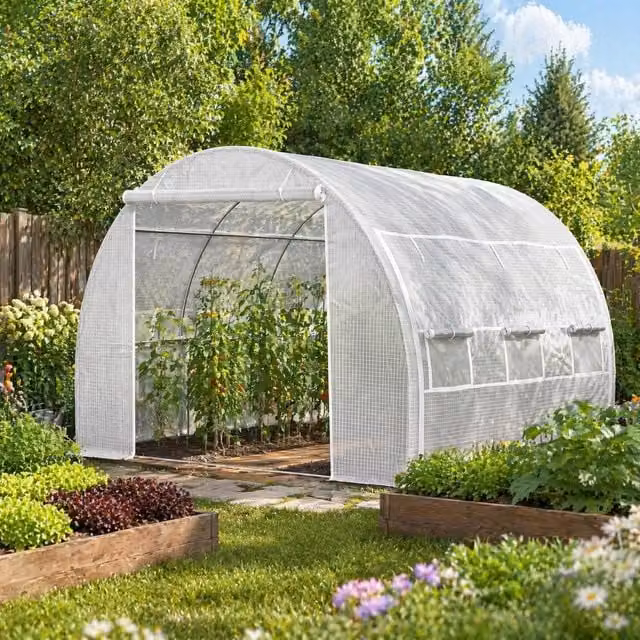 STILVORA White Polytunnel Greenhouse with Roll-Up Sides, W: 300 cm, D: 300 cm, H: 200 cm – 1