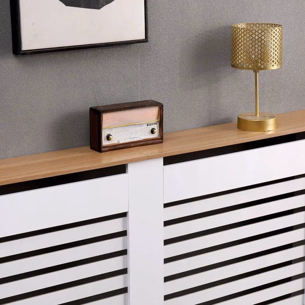 PAWNORA Large MDF Radiator Cover in White, W/D/H: 151.5 x 82 x 19 cm – 4