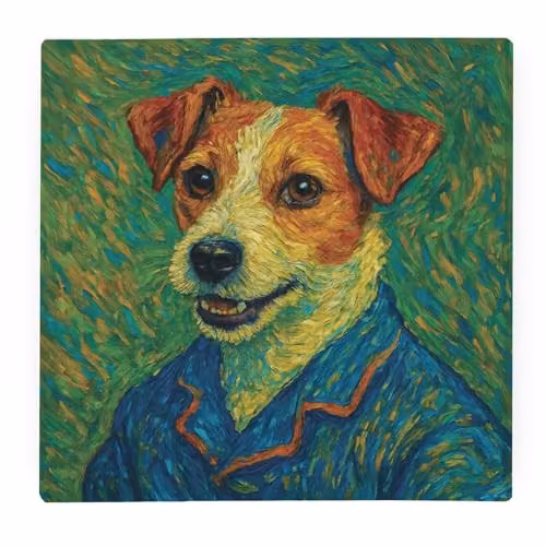 Purely Home Van Gogh Jack Russell Glass Worktop Protector, Multicolour, W: 30 cm x D: 30 cm x H: 1 cm
