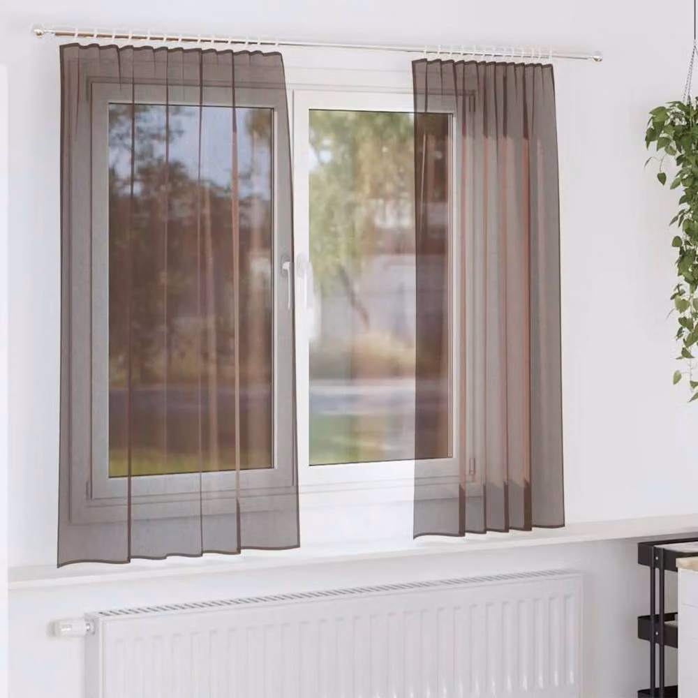 Berkfield Home Brown Voile Fabric Curtains with Rod Pockets, 2 Pack, W: 140 cm – 2