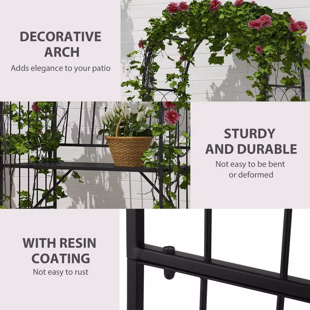 OUTSUNNY Classic Metal Garden Arch Bench and Trellis Arbor in Matt Black – 4