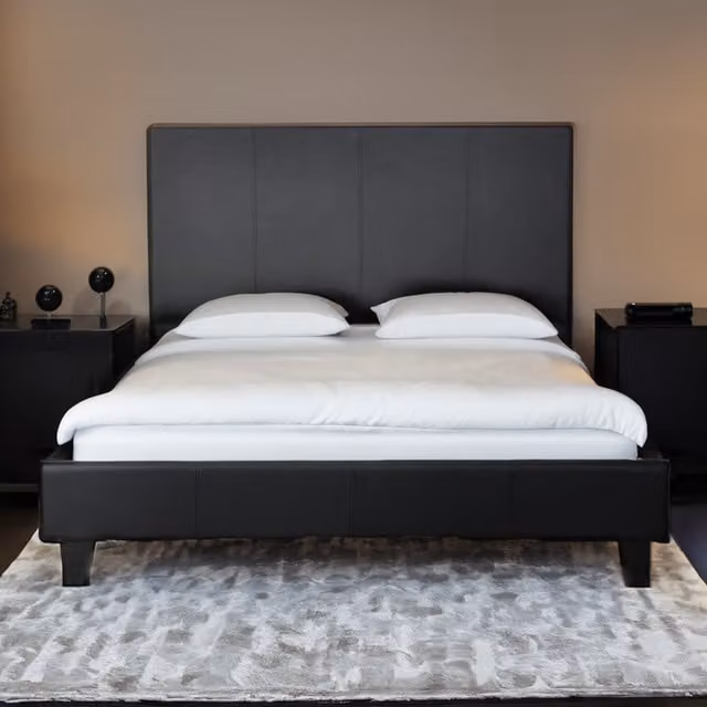 Comfy Living Modern Upholstered Faux Leather Bedframe in Black