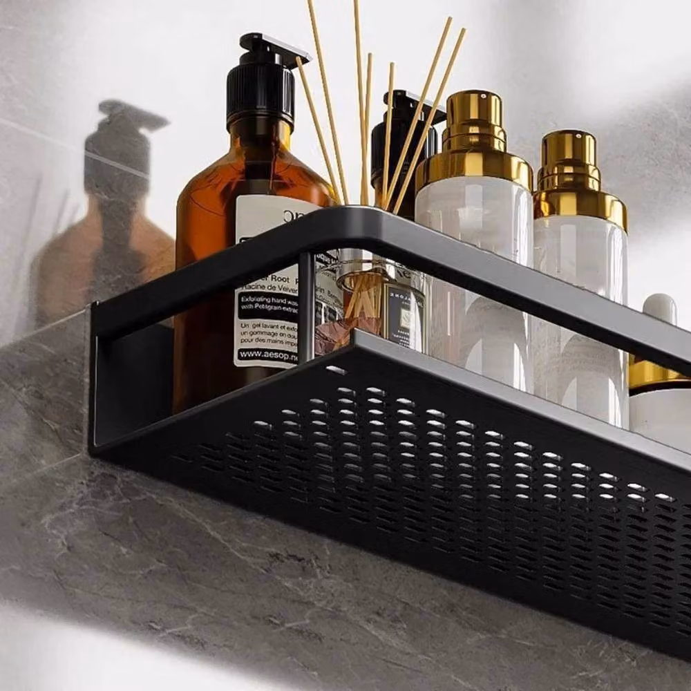 PAWNORA Wall Mounted Aluminium Shampoo Bottle Shower Rack, Black, Width: 30 cm – 2