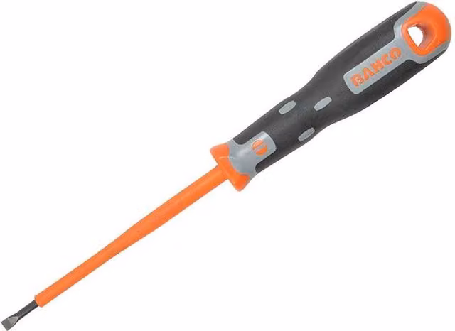 Bahco Tekno+ VDE Slotted Tip Screwdriver, 4.0 mm x 100 mm, Orange and Black