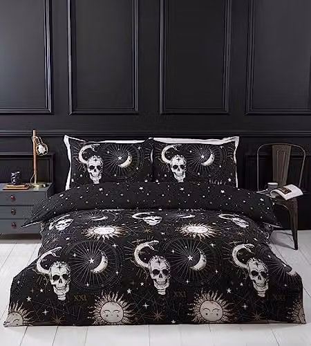 Rapport Home Tarot Reversible Microfibre Polyester Duvet Cover and Pillowcase Set, Black and Multicolour, W/D/H: 140 x 200 cm – 1