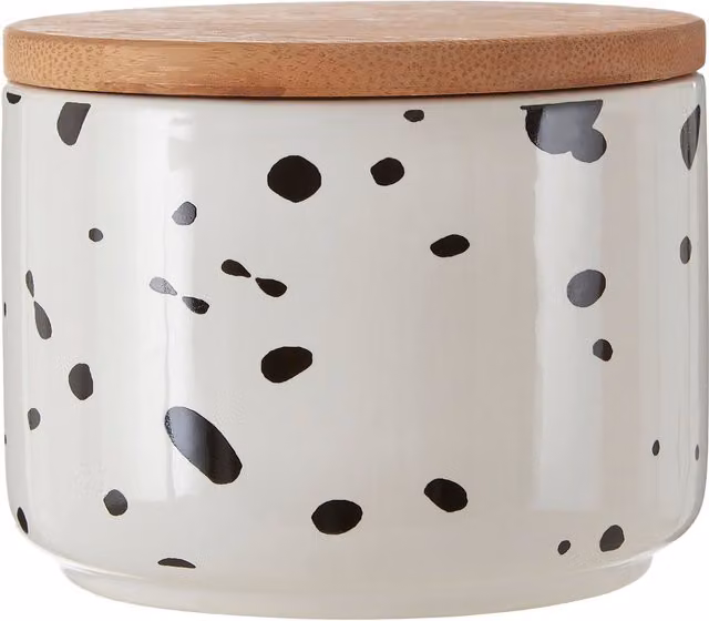 Orsina Airtight Ceramic and Bamboo Speckled Small Storage Canister in White and Black – 1