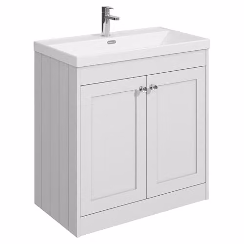 Balterley White Floor Standing 2 Door Bathroom Vanity Unit with Rectangular Basin and Soft Close Doors W/D/H: 80 x 45.3 x 80 cm
