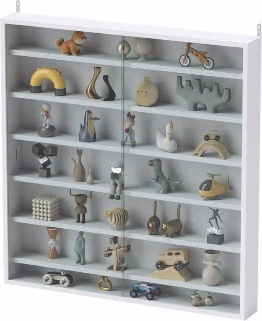 NESTLUNE White Wall Mounted 7-Tier Display Cabinet with Glass Doors and Internal Shelves, W: 100 cm, D: 15 cm – 1