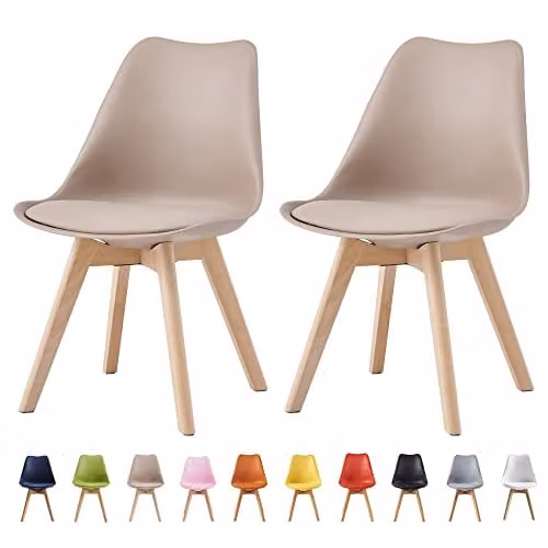 MCC Direct Set of 2 Retro Eva Dining Chairs with Wooden Legs and Padded Cushions in Brown and Beige – 1