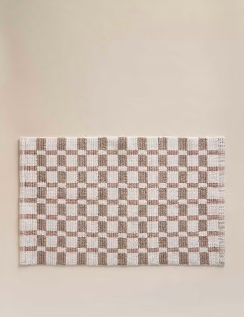M&S Pure Cotton Geometric Bath Mat in Beige and Multicolour