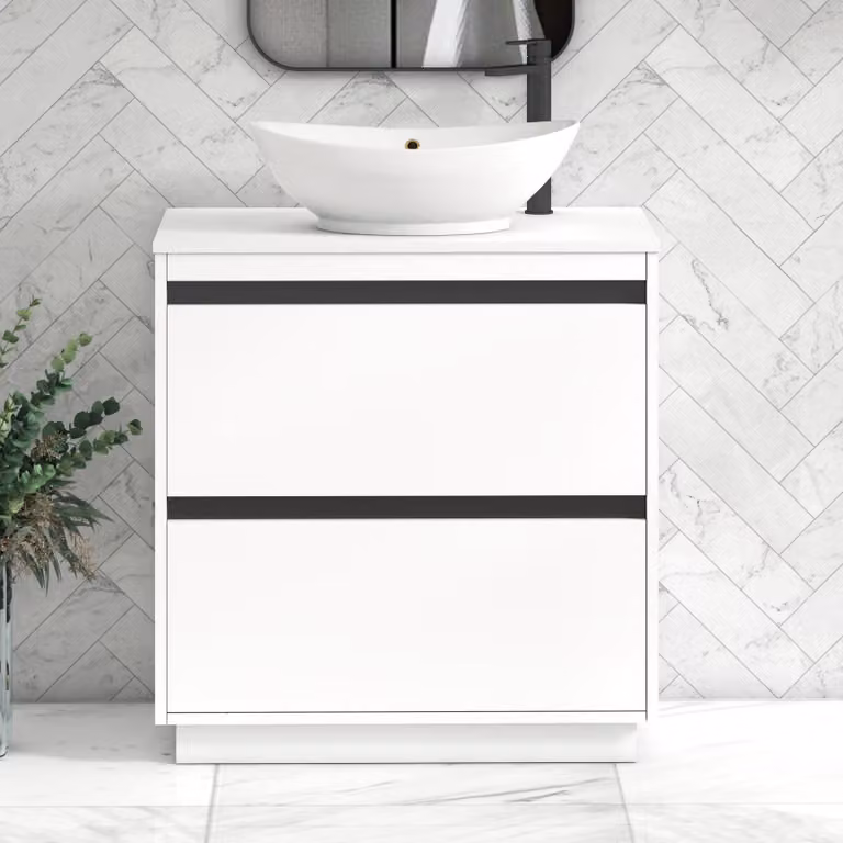 Royal Bathrooms Orion 800mm Matt White Floor Standing 2 Drawer Vanity Unit with Amaze Basin and Black Accent Trim