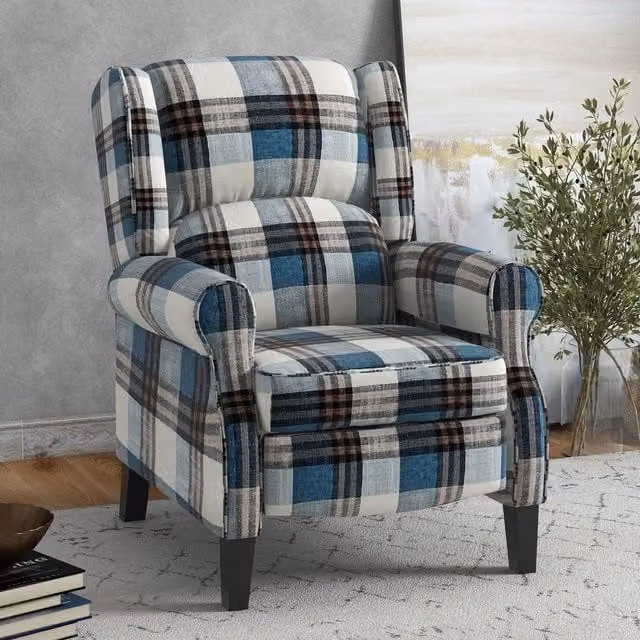 HOMCOM Blue Fabric Wingback Recliner Chair with Padded Armrests