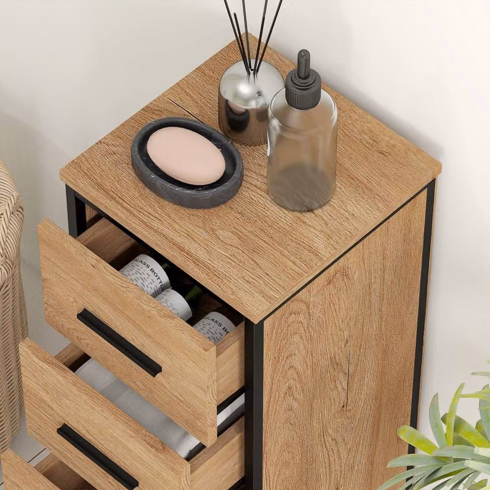 Wyld Haus Nita Narrow 4 Drawer Bathroom Cabinet in Light Oak Effect – 5
