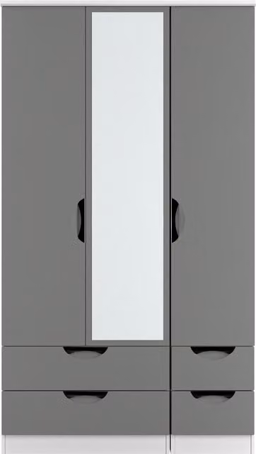 2 U Holborn Ready Assembled Tall Triple Wardrobe with Mirror and 2 Drawers in Dark Grey – 1