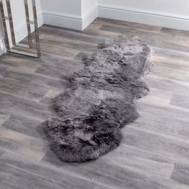 Native Natural Grey Double Sheepskin Wool and Fur Rug
