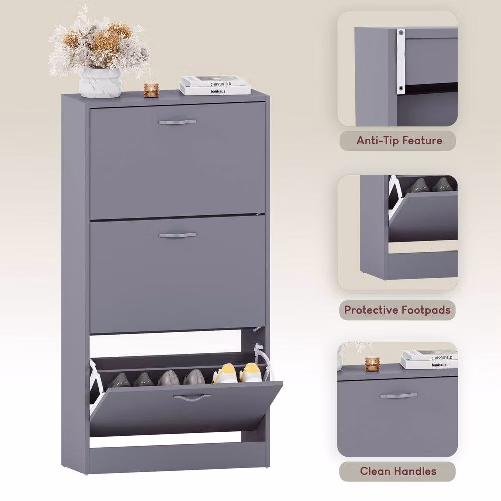 HD Designs Vida Designs Modern Grey 3 Drawer Shoe Cabinet with Tilting Compartments – 3