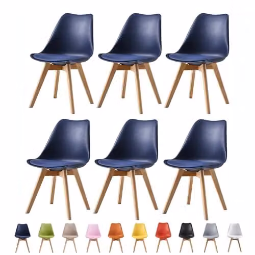 MCC Direct Set of 6 Retro Eva Dining Chairs with Wooden Legs in Blue – 1