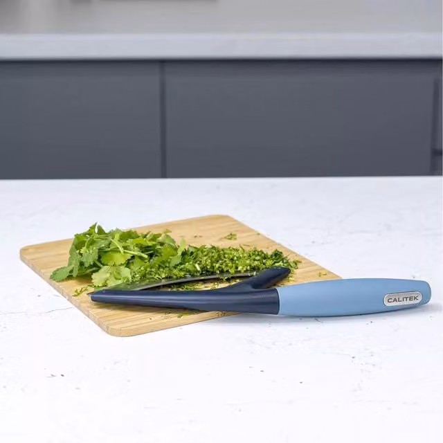 CALITEK Mezzaluna Style Herb Cutter with Single Handle and Sheath, Blue