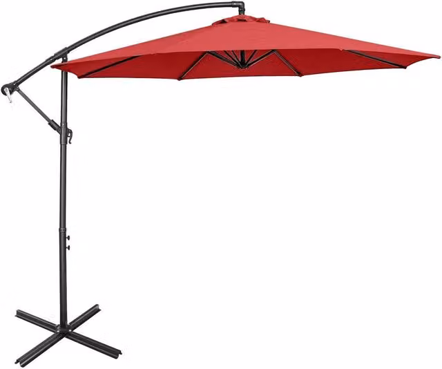 COSTWAY Red Outdoor Offset Banana Hanging Parasol with Crank Handle and Metal Steel Frame