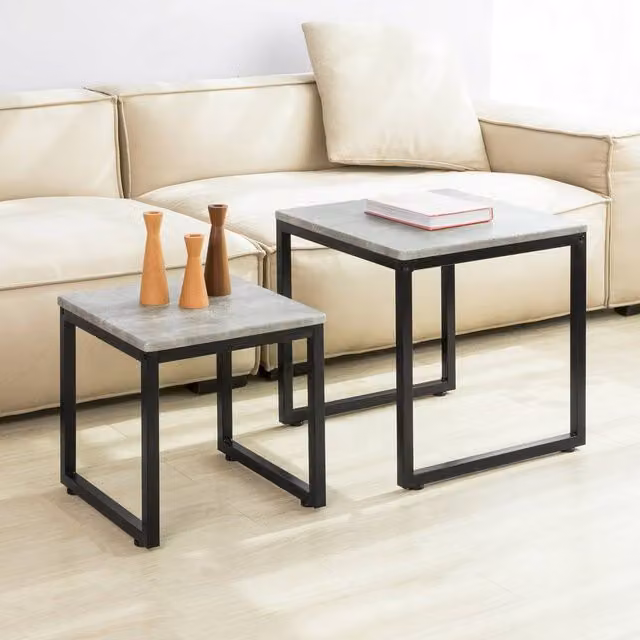 SoBuy Industrial Modern Nesting Coffee Table with Metal Frame in Grey and Black