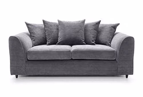 Abakus Direct 3 Seater Jumbo Cord Sofa in Grey, W/D/H: 180 x 89 x 90 cm – 4