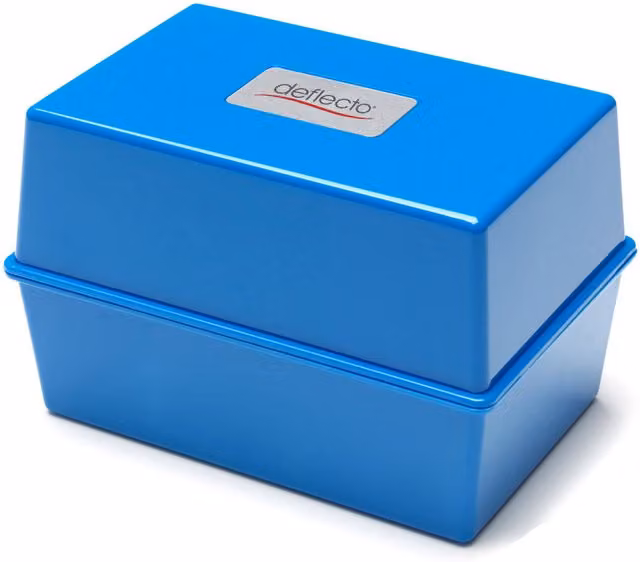 Deflecto Blue and White Plastic Card Index Box, 5 x 3 inch